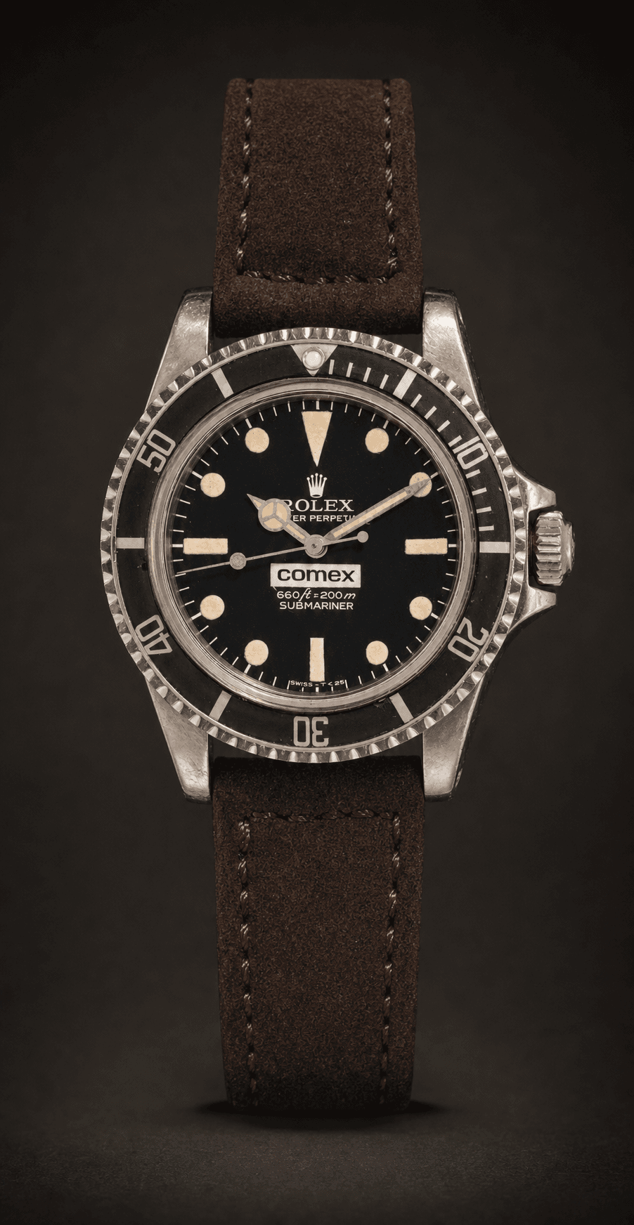 Rolex Submariner reference 5514 COMEX on an obsidian studio background
